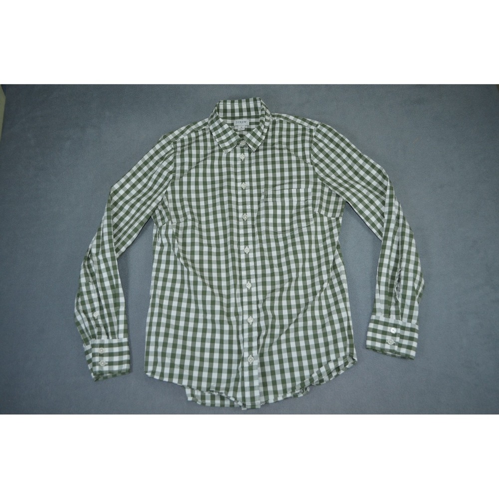J.Crew Button Up Shirt Womens Size S Green Gingham Check Long Sleeve